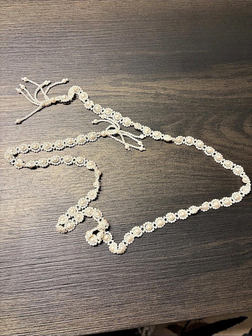 Vintage Faux Pearl Flower Lariat Belt / Wrap Necklace 44" Multi Strand Tassel